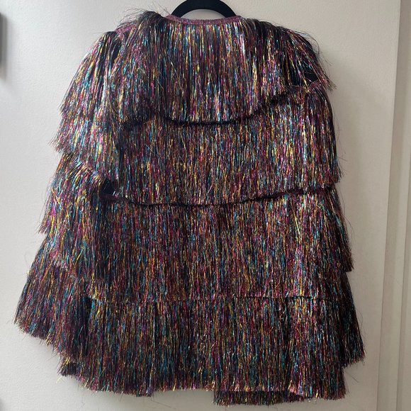 NWT Nasty Gal Metallic Tiered Tinsel Fringe Open Front Jacket - Picture 11 of 11